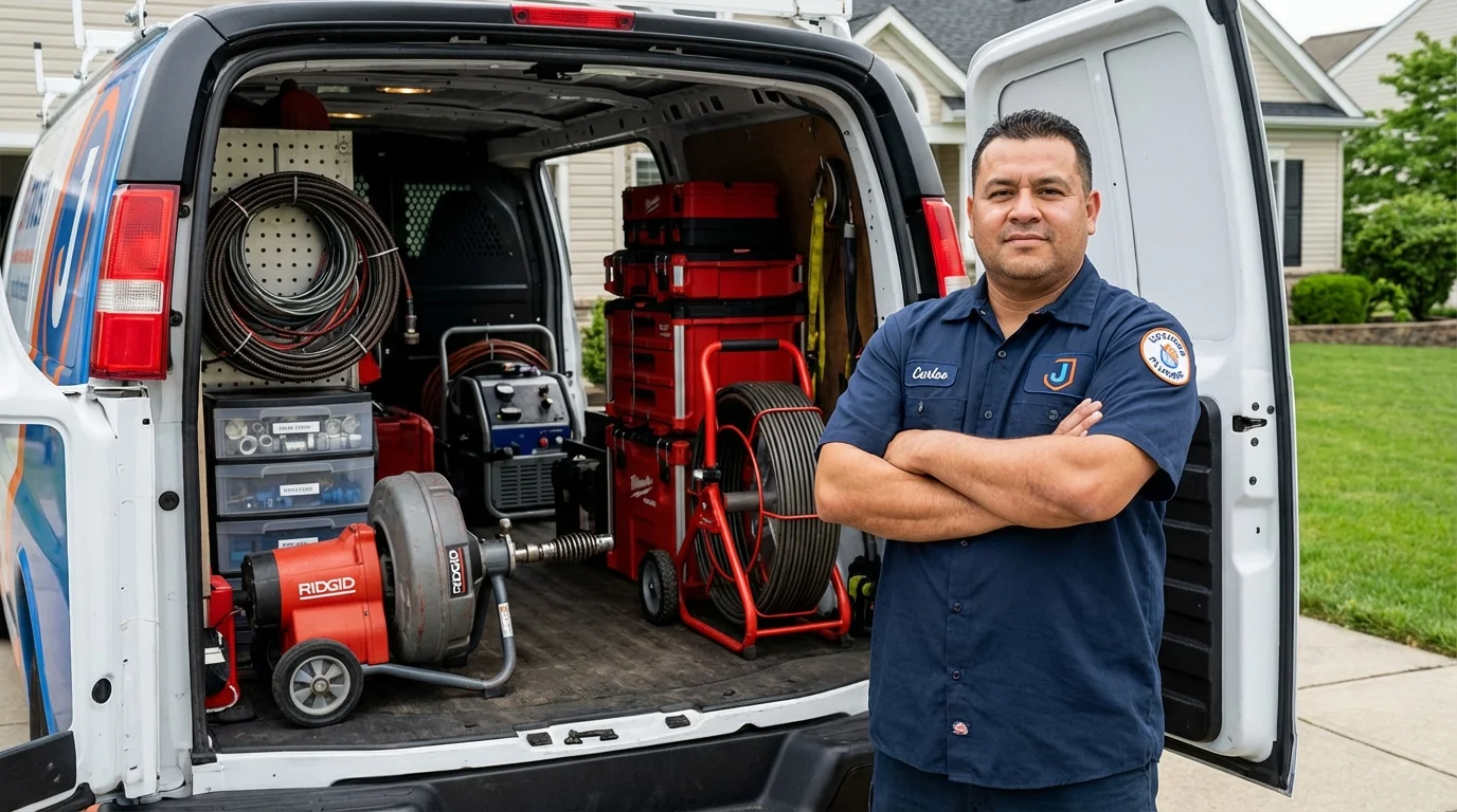 Professional drain cleaning equipment and Johns Plumbing LLC plumber in Dobson