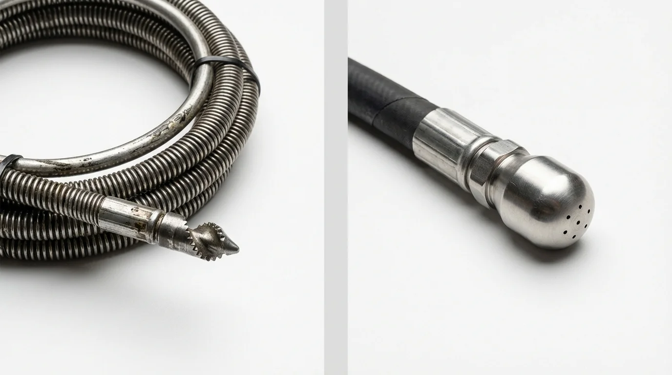 Drain snake cable and hydro jetting nozzle used for drain cleaning in Dobson, NC