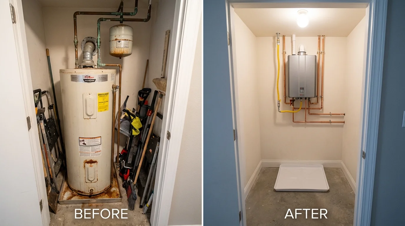 Tank water heater versus wall-mounted tankless unit comparison for Dobson, NC homeowners