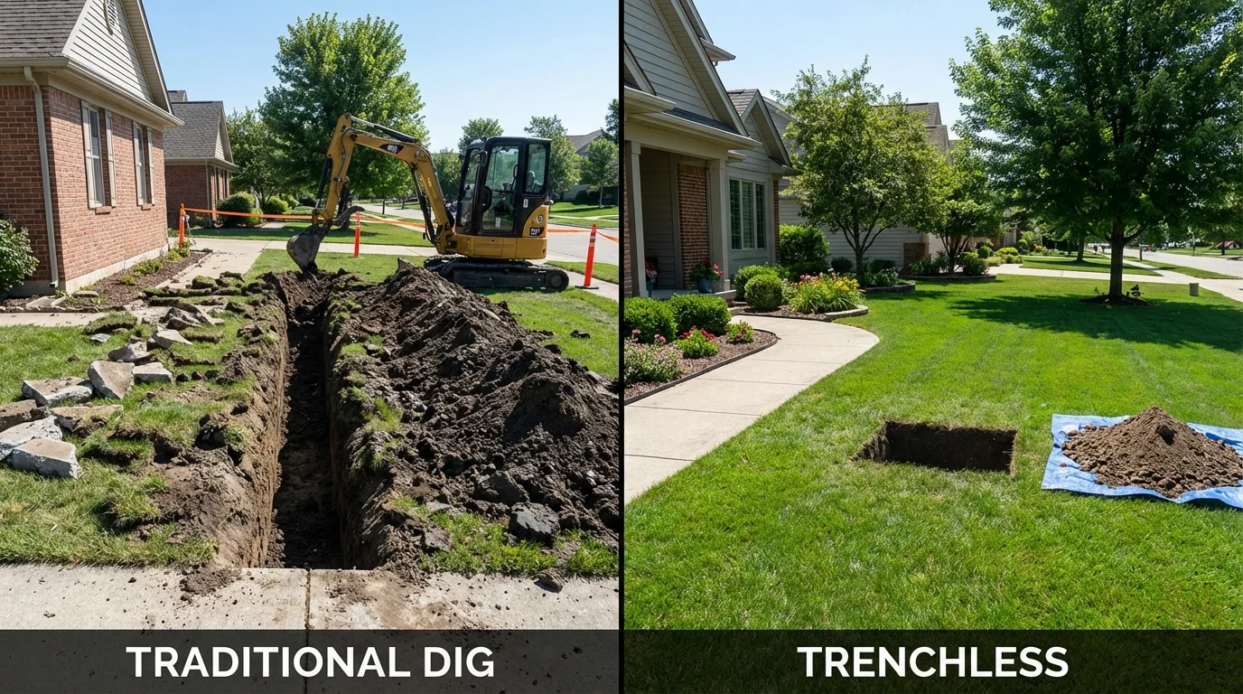 Trenchless sewer repair with minimal yard damage versus traditional excavation in Dobson, NC